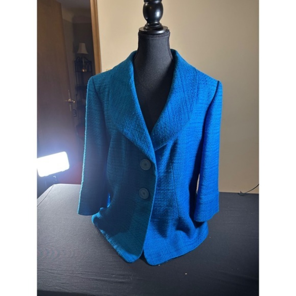 Classiques Entier Blazer Womens XL Blue Excellent Tweed 3/4 Sleeve Jacket